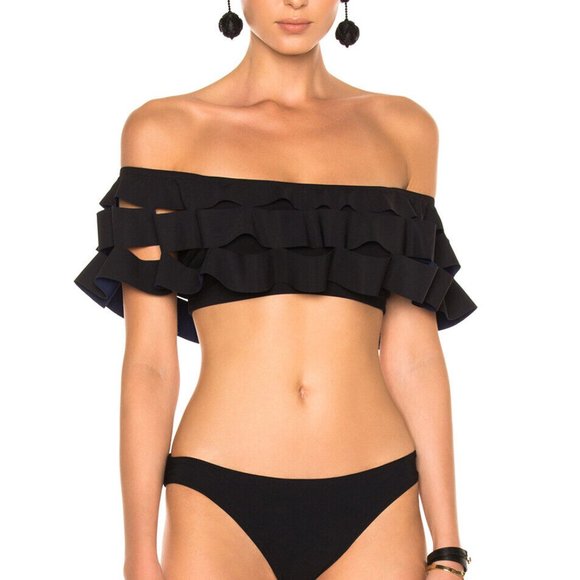 Karla Colletto La Dolce Vita Off-The-Shoulder Top Women's Black and Blue 6 - Picture 1 of 8